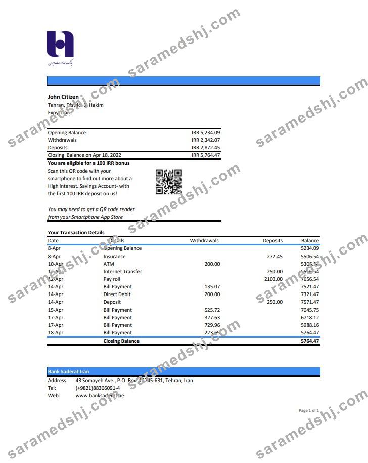 Iran Bank Sederat Iran statement xls